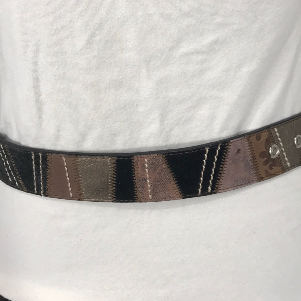 Fossil Brown & Black Patch Pattern Leather Belt - image 4